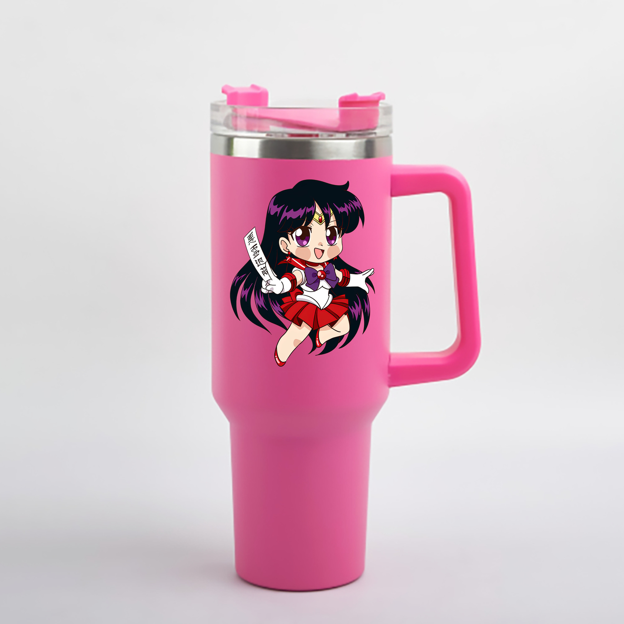 （画像用） 美少女戦士セーラームーン 火野レイ ひの レイ Sailor Moon Hino Rei （セーラーマーズ,Sailor Mars） 1200mL車用タンブラー - クリスタルステッカー（プラスチックストロー付き）